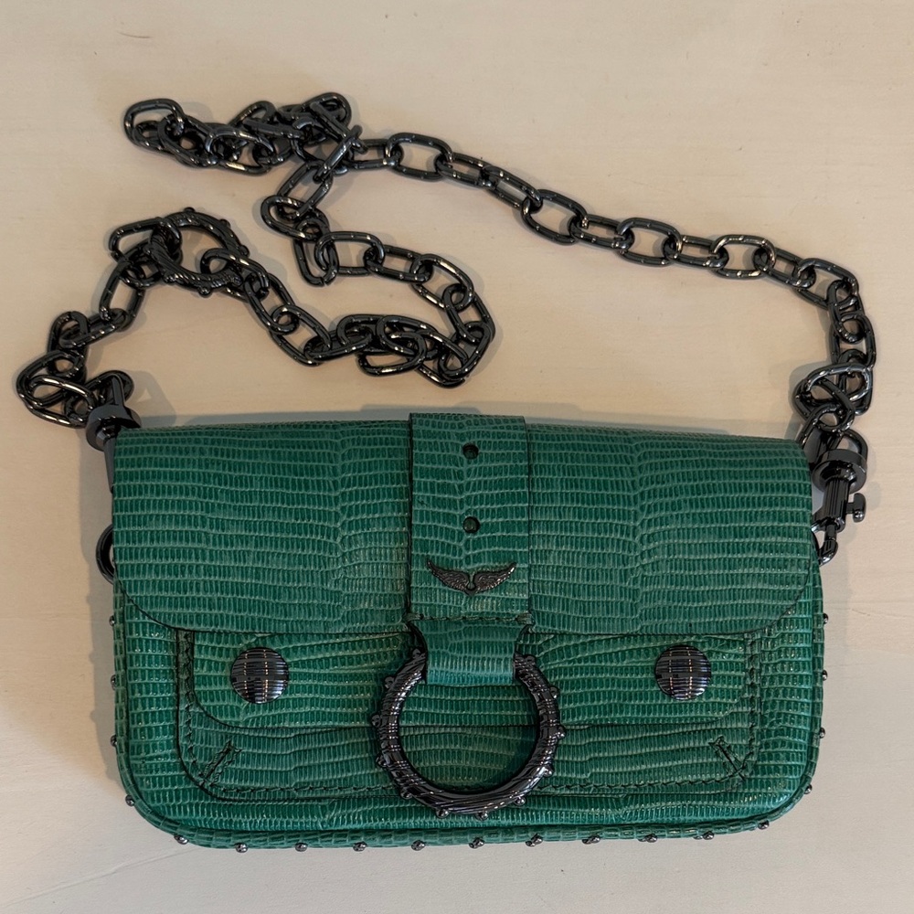 Zadig & Voltaire | Kate Wallet Emerald Green Lizard-Embossed Leather Bag
